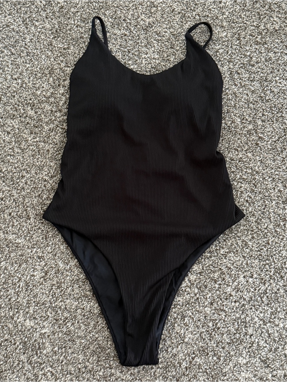 Black Ribbed Womens One-Piece Swimsuit -